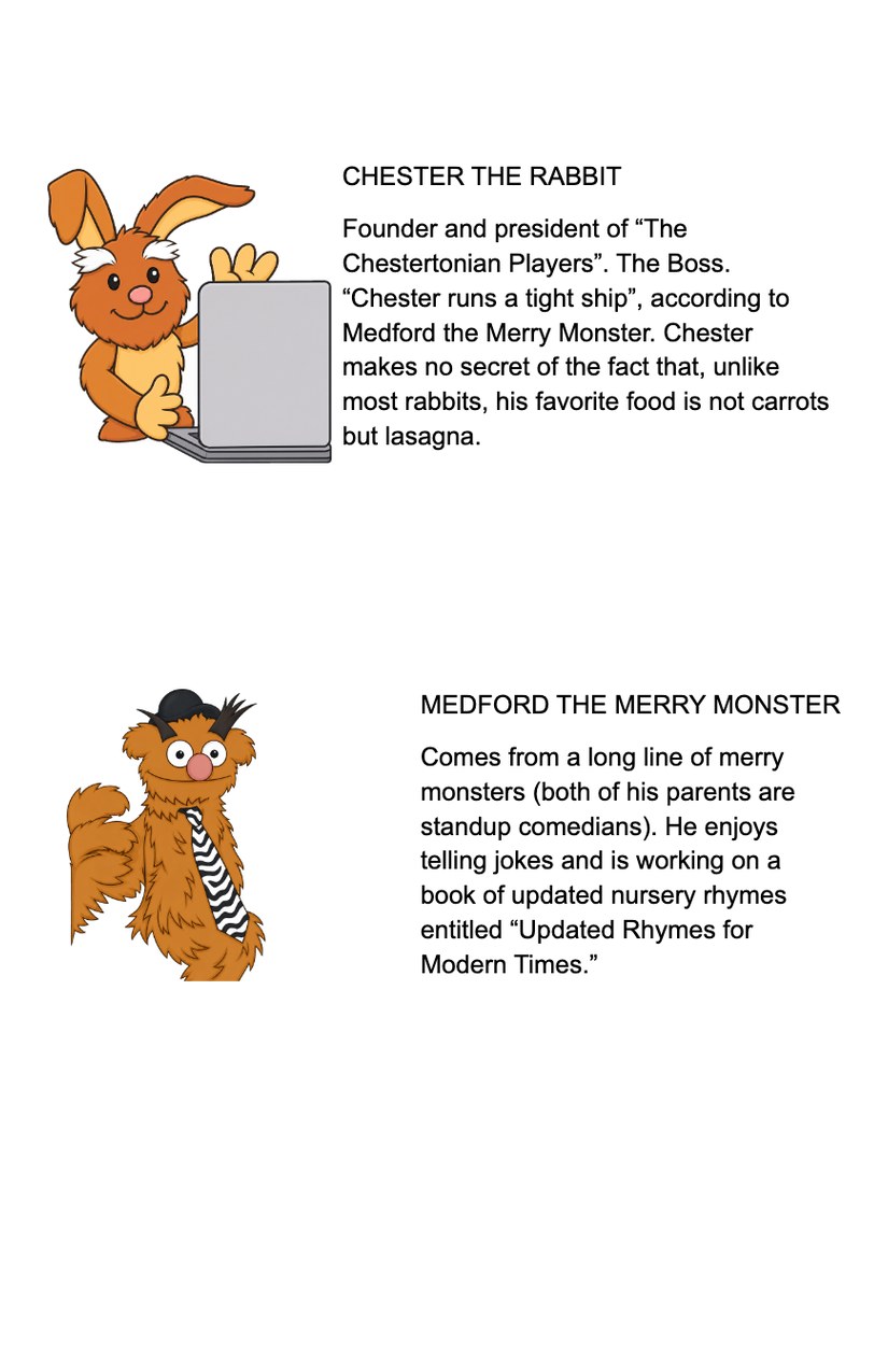 Show 2 playbill, inside left page: Chester the Rabbit and Medford the Merry Monster