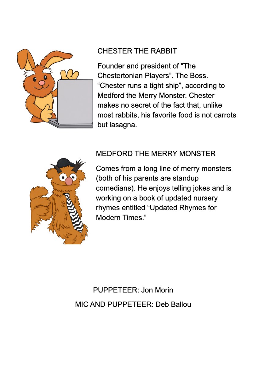Show 2 playbill, back cover: Chester the Rabbit and Medford the Merry Monster, with the credits
