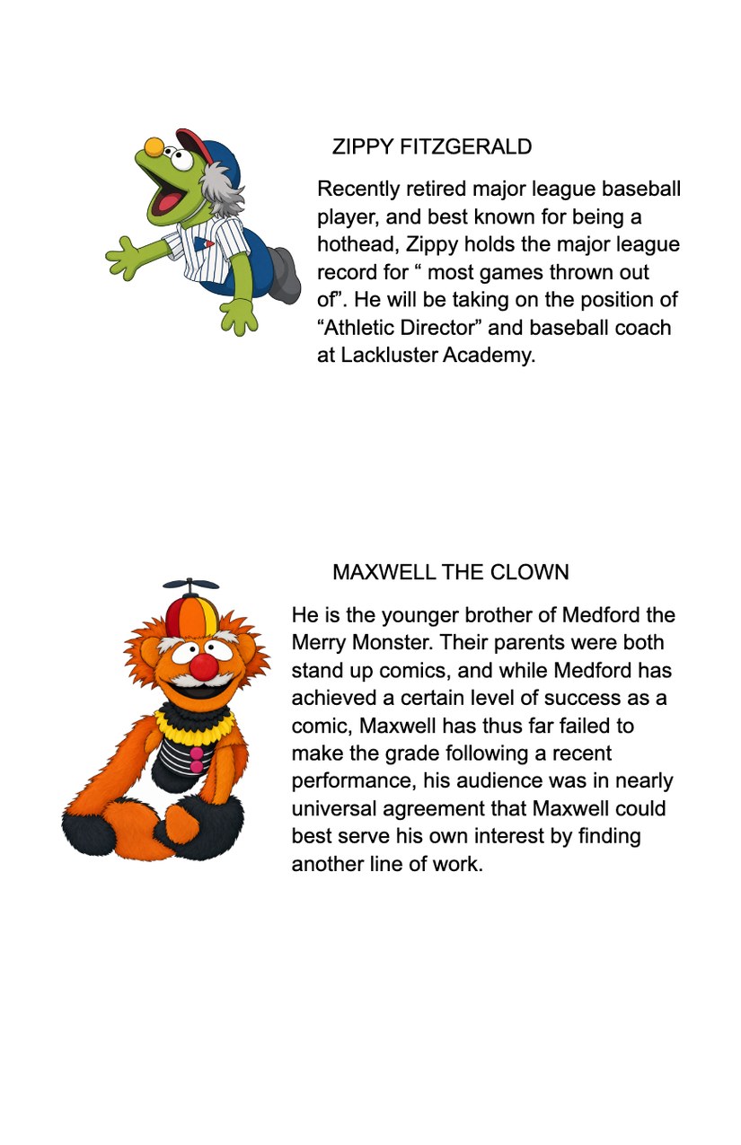 Show 4 playbill, inside left page: Zippy Fitzgerald and Maxwell the Clown