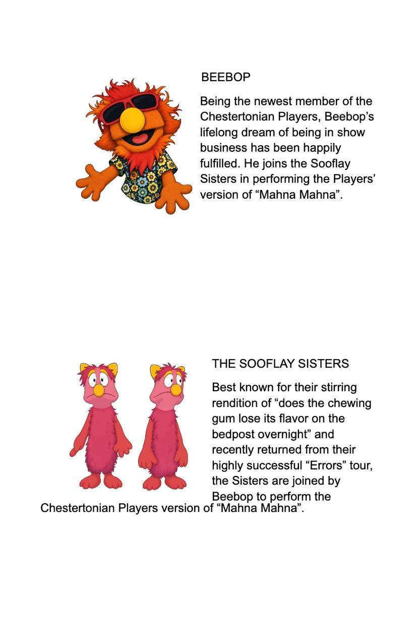 Show 4 playbill, inside right page: Beebop and The Sooflay Sisters