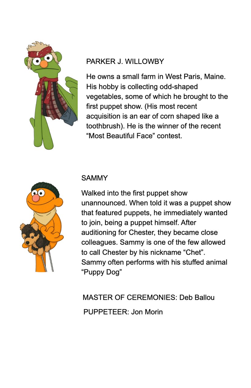 Show 4 playbill, back cover: Parker J. Willowby and Sammy, with the credits